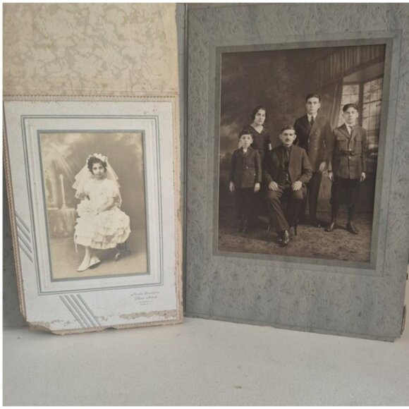 Vintage Photos 1800s Family & Child Portraits In Decorative Cardboard Frames - Picture 1 of 1